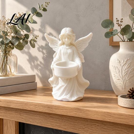Elegant Winged Angel Ornament Figurine Candle Holder 3D Printed PETG Modern Home Aesthetic Decoration Sculptural Stable Base Decorative for Desktop