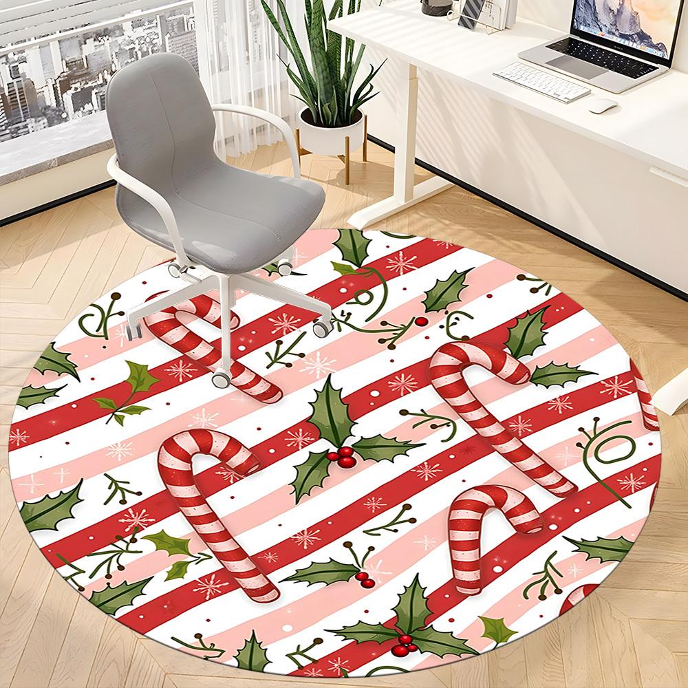 1pc Candy Canes Office Round Rug, Non-slip, Soft and Durable Office Rug for Interior Decoration, Perfect for Office, Beautiful Decoration yy260324100