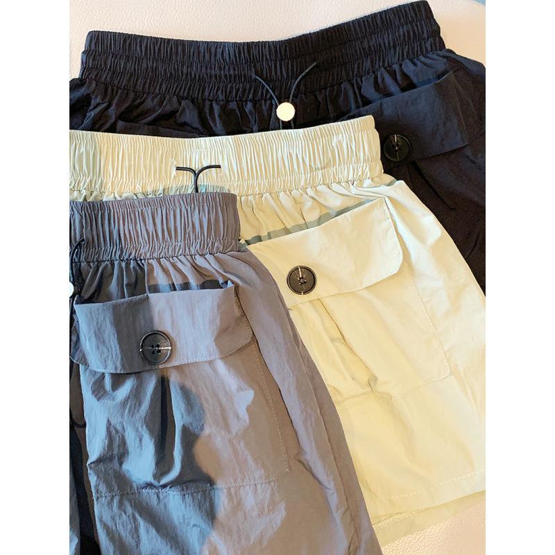 Women's Nylon-Cotton Yamamoto Design Pocket Overalls: Loose Wide-Leg Casual Shorts