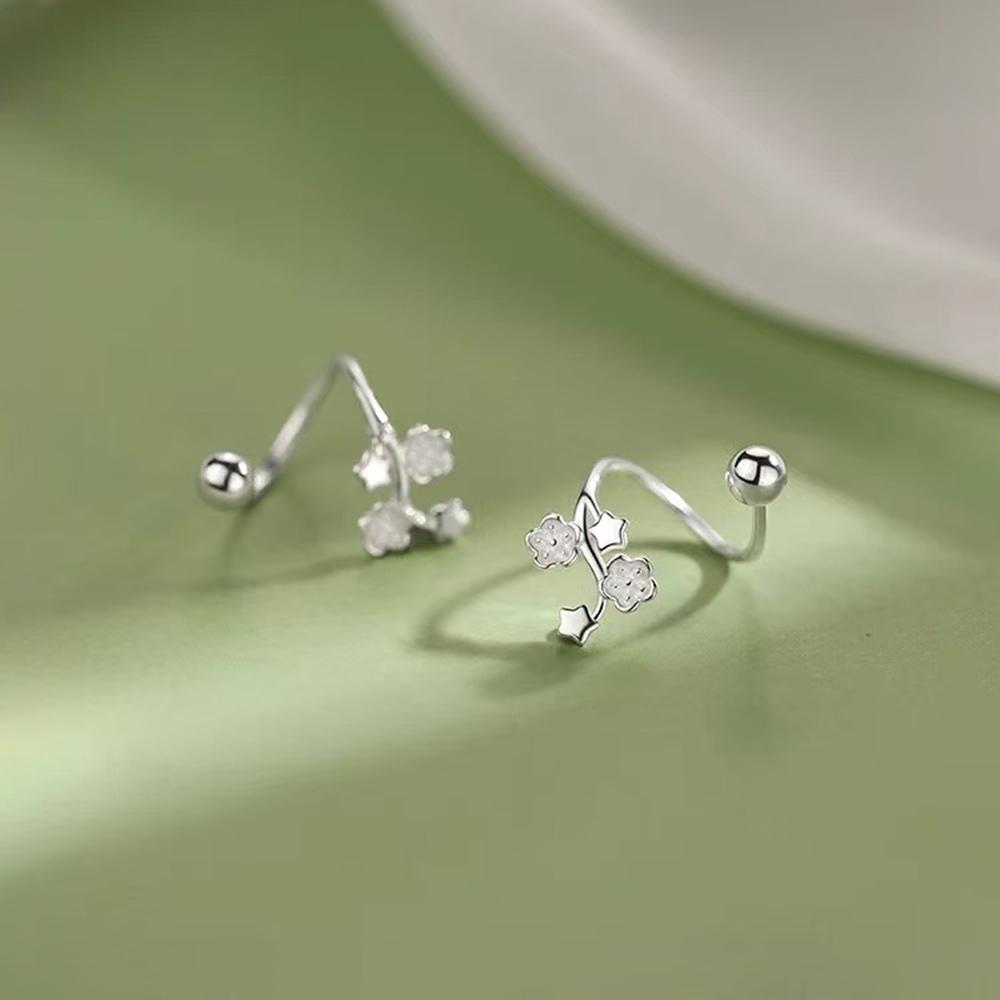 Real 925 Silver Flower Bead Screw Stud Earrings For Women Party Classic Fine Jewelry Light Exquisite Plant Accessories