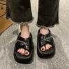 Neue Hausschuhe für draußen Damen runde Spitze JX beliebt Metall Muffin Plateau Sommer Mode Sandalen Urlaub Strandschuhe Tide