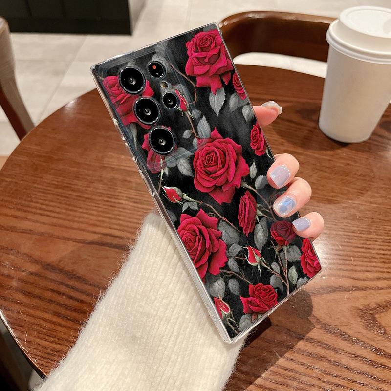 Scarlet Red Rose Flower Case For Samsung Galaxy S26 Ultra S25 FE S24 S23 S22 A54 A15 A35 A55 A16 A36 A56 A17 A37 A57 5G Cover