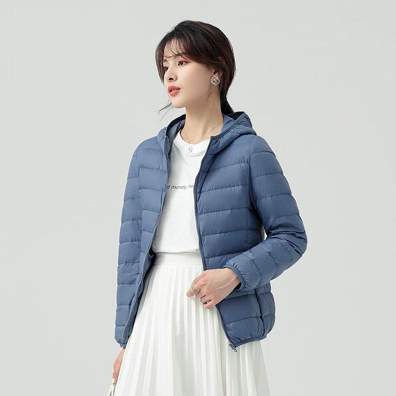 Women Coat Autumn Winter White Duck Down Jacket Solid Colors Warm Slim Zipper Fashion Light Down Coat