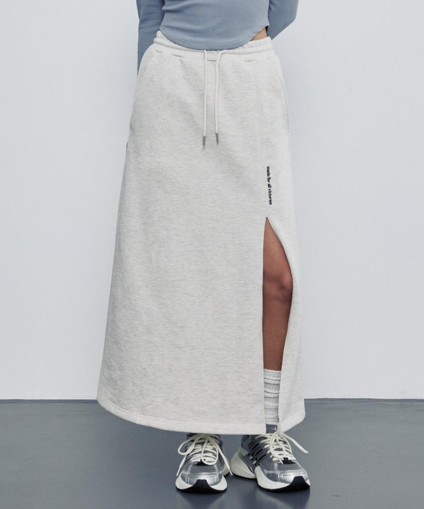 Empebeu Double Line Slit Long Skirt Oatmeal