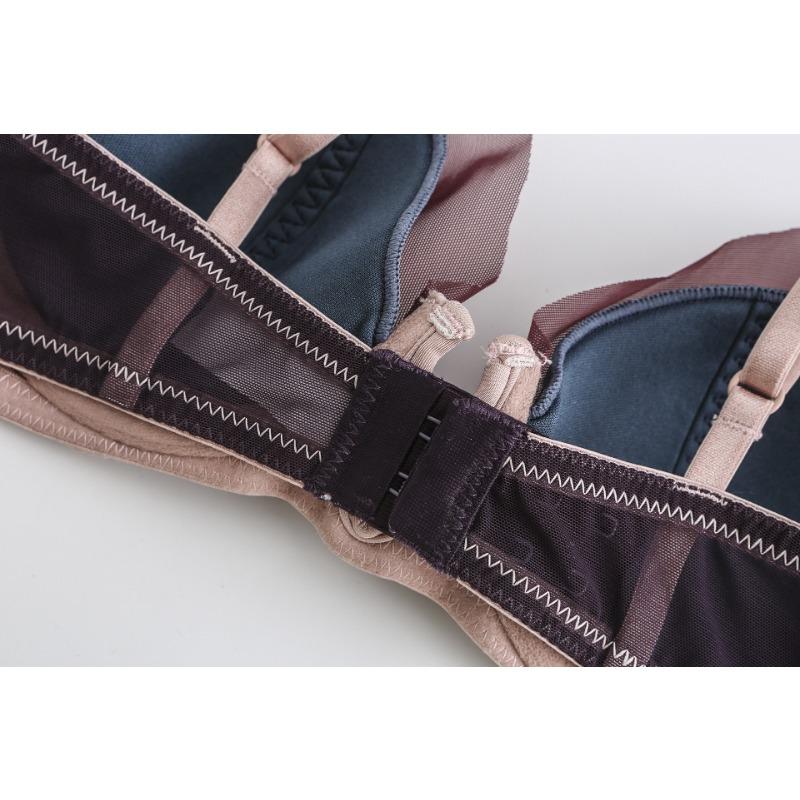 BCD Cup Bra Dámské spodní prádlo Tenké Hluboké V Splicing Mesh Spodní prádlo Měkký ocelový prsten Sexy Gathering Bra Set