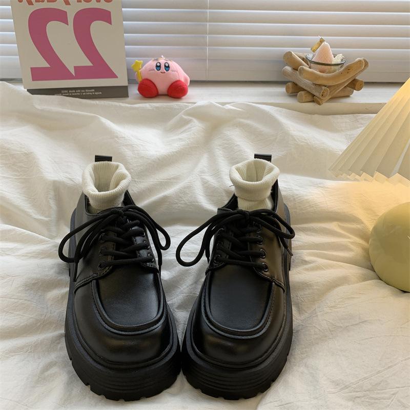 

Черные универсальные кожаные туфли на платформе, женские сезонные туфли в стиле ретро на платформе в британском стиле в японском стиле Jk Single ▲▼38►◄