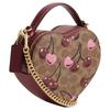 Coach Heart 15 Cherry Print Zip Closure Coated Canvas Heart Shape Bag Shoulder Crossbody Tote Mini Women's Tan
