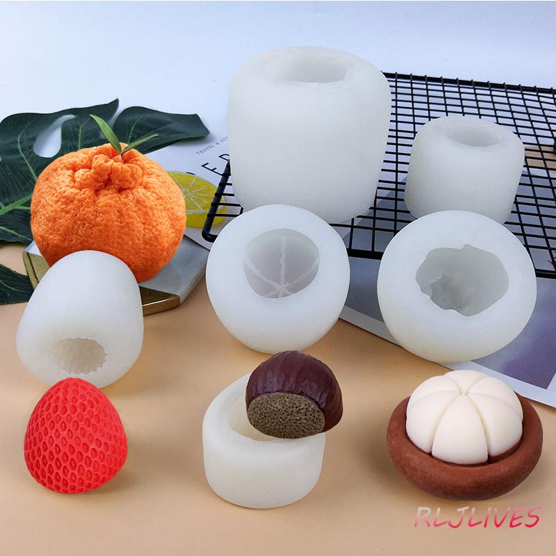 3D Fruit Silicone Mold Fondant Cake Mold Diy Candle Mold Creative Lemon Strawberry Orange Candle  Resin Molds Making Supplies