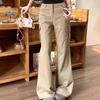 Style American Bootcut Pants Female Clothing Retro Autumn Winter High Waist Button Hotsweet Stylish Multi-Pocket Trousers