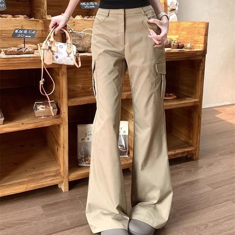 Style American Bootcut Pants Female Clothing Retro Autumn Winter High Waist Button Hotsweet Stylish Multi-Pocket Trousers