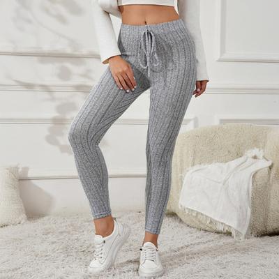 Yoga Hose Hochelastisch Verstellbarer Kordelzug Enge Hose Einfarbig Gerippt Schlank Po