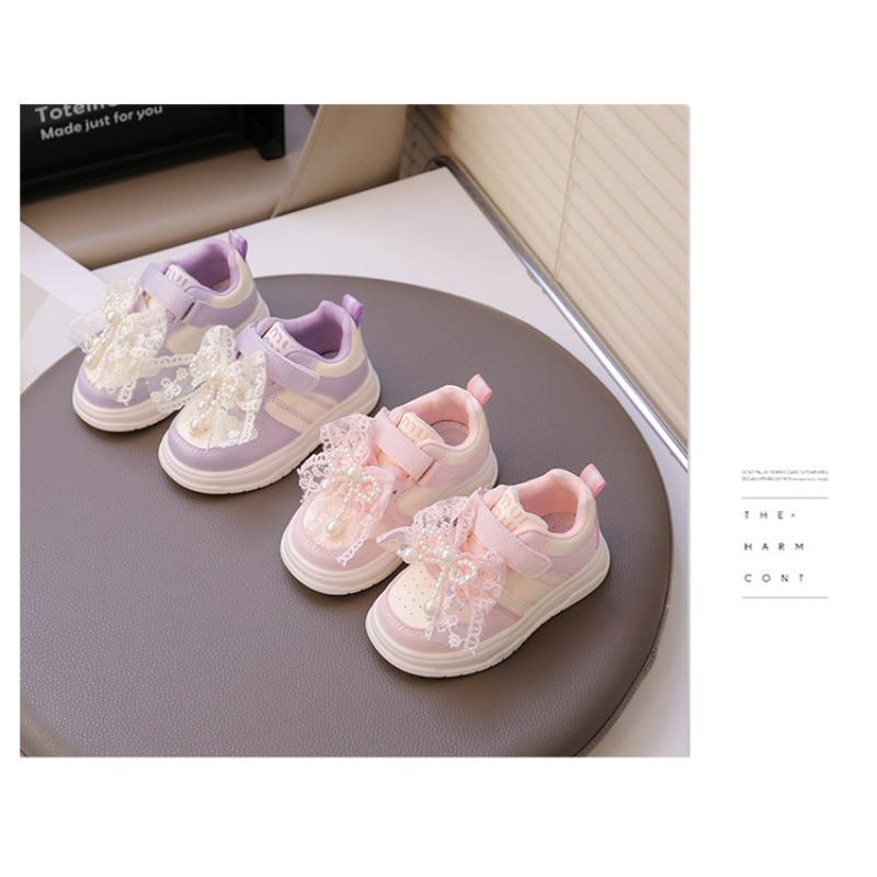 Girls Princess Bowknot Versatile Non Slip Soft Sole Lightweight Kids Sport Sneakers