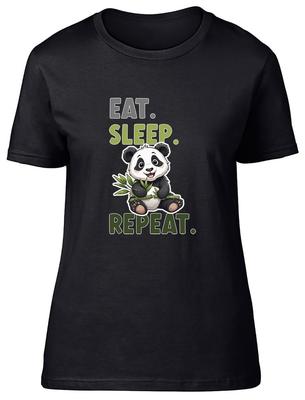 Eat Sleep Panda Repeat Womens T-Shirt Funny Panda Bear Ladies Gift Tee