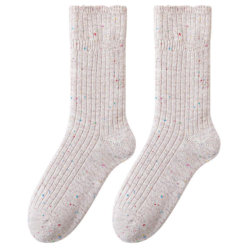 Winter and Autumn Wool Socks - Cute Lace-patterned Chiffon Mid-calf Socks, Pile Socks, Padded and Thickened Style Stockings