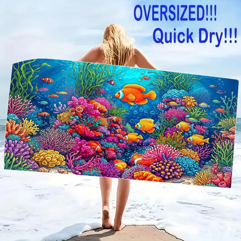 Underwater Artbig Fish Art Print Beach Towel, Large Soft Quick Dry Towel for Beach Camping Swimming
