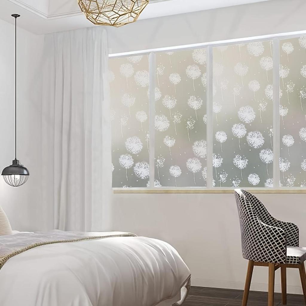 1 Roll of Self-adhesive Dandelion Window Privacy Film Heat Control UV Protection, Opaque Window Stickers, Doors and Windows Special Film