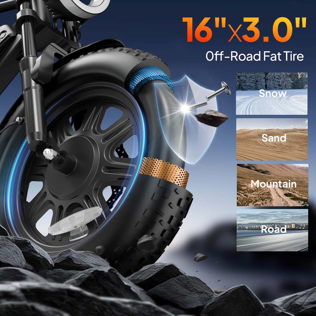 Bicicletta Elettrica URLIFE T16 45KM/H Motore 500W Batteria 48V/13AH E-Bike da Montagna per Esterni Pneumatico 16*3.0" Fuoristrada Bicicletta Elettrica