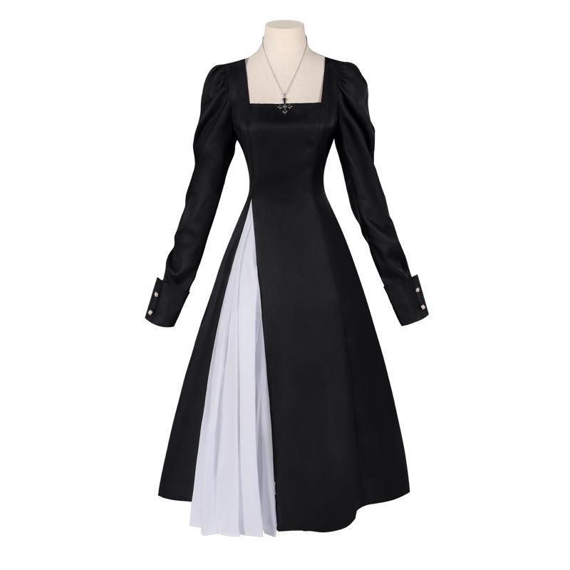 Christmas Black White Nun Outfit Dark Gothic Lolita Dress Daily Cosplay Set