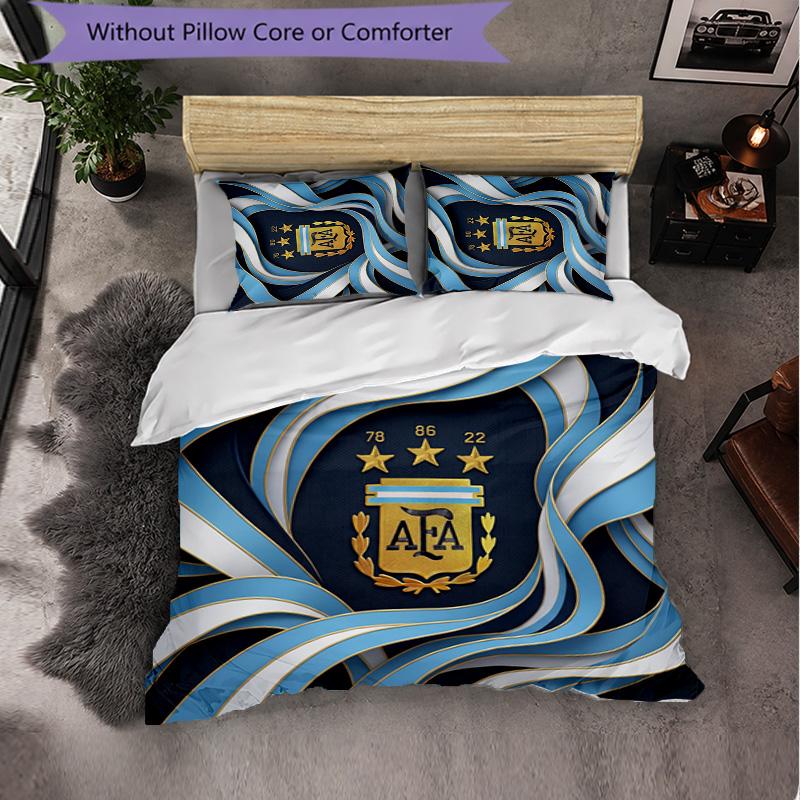 Argentina Football Pattern 3 Pieces Bedding Set Soft Microfiber Duvet Cover with Pillow Cases for Bedroom