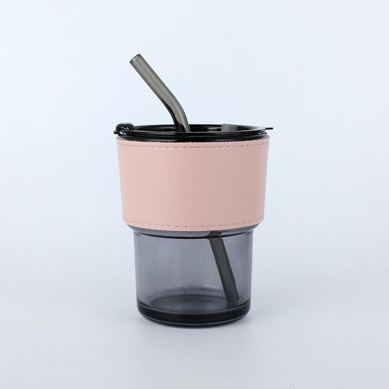 Bamboo Cup Creative Transparent Glass Straw Cup Portable Feng Shui Cup With Lid Milk Coffee Cup