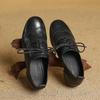 New leather loafers women's lace-up platform non-slip sheepskin women's shoes black large size shoes four seasons casual single shoes women