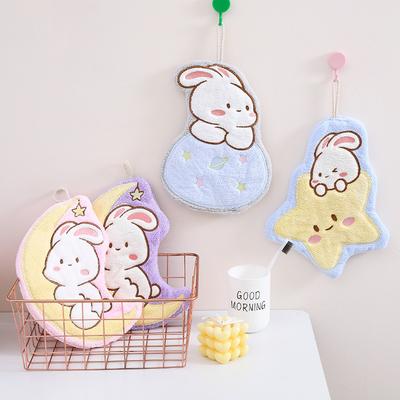 Star Moon Rabbit Coral Fleece Hand Towel Children's Hanging Cute Absorbing Water Without Hair Lanyoning Hand Towel Lanyard Kitchen Towel