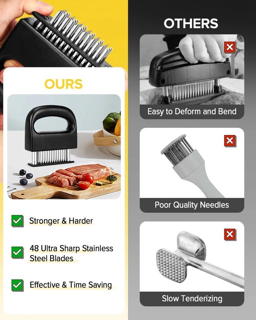 48-Tooth Stainless Steel Meat Tenderizer Needle for Steak Flavoring and Tendon Breaking.