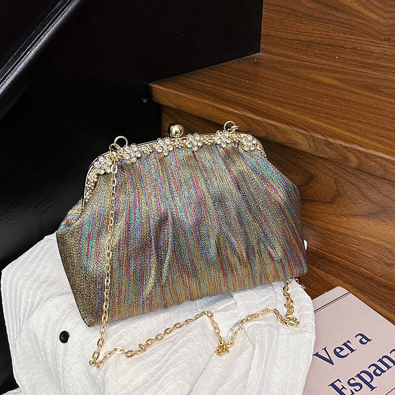 Women's Handbag Rhineste-Embellished Metal Clasp Clutch Elegant Socialite Evening Bag Chain-Strap Shoulder Crossbody Clutch
