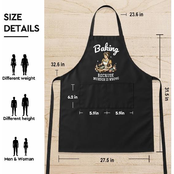 Baking Because Murder is Wrong,Funny Baking Aprons with Pockrts for Women Mom Wife Friends Sister Grandma,Birthday Bake Gifts for Bread Bakers,Cute