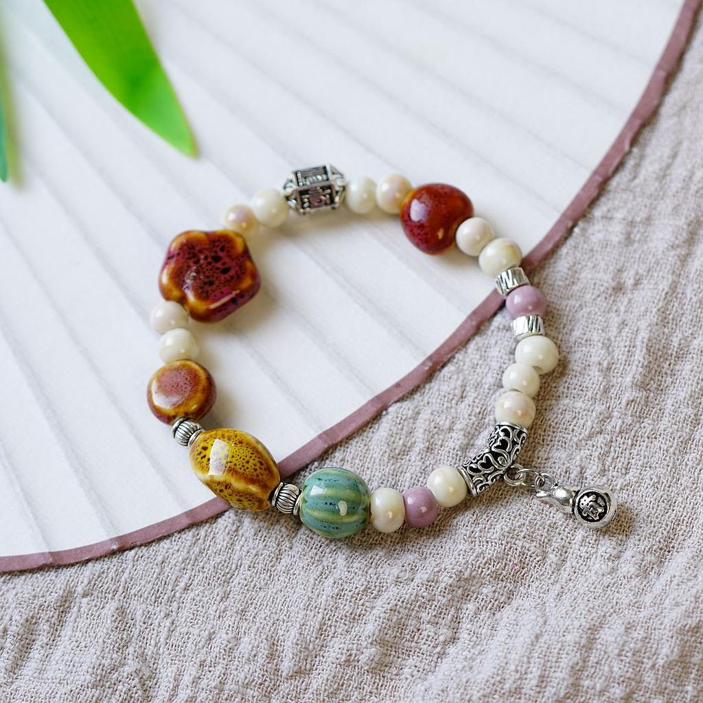 Literary Bracelet Maillard Color Jingdezhen Ceramic Bracelet Female Gift Student National Style Creative National Style Accessories