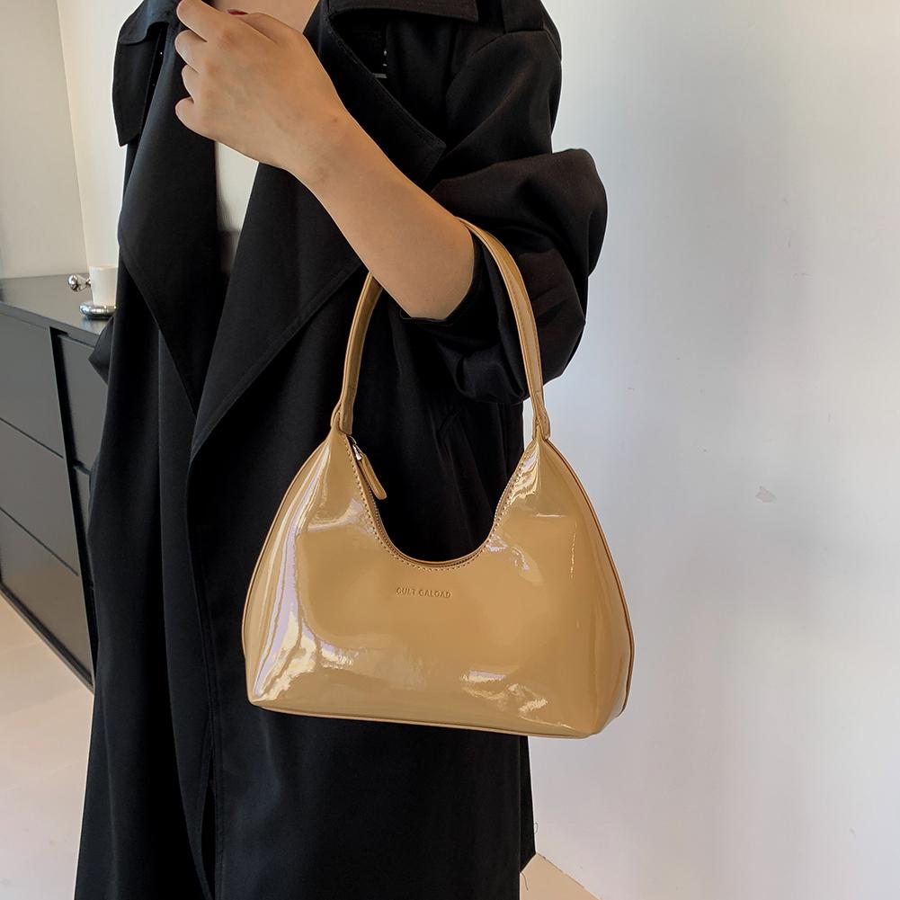 Women Tote Bag Fashion Underarm Pouch Shoulder Bags Patent Leather Tote Bag Retro Casual Satchel Hobo Bag Pure Color Armpit Bag