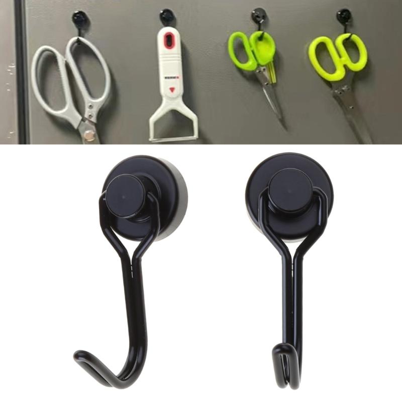 6 Pack Black Extra Strong Magnetic Hooks for Kitchen Gadgets Bedroom Lockers Office Fridges Hanging Decorative Lights