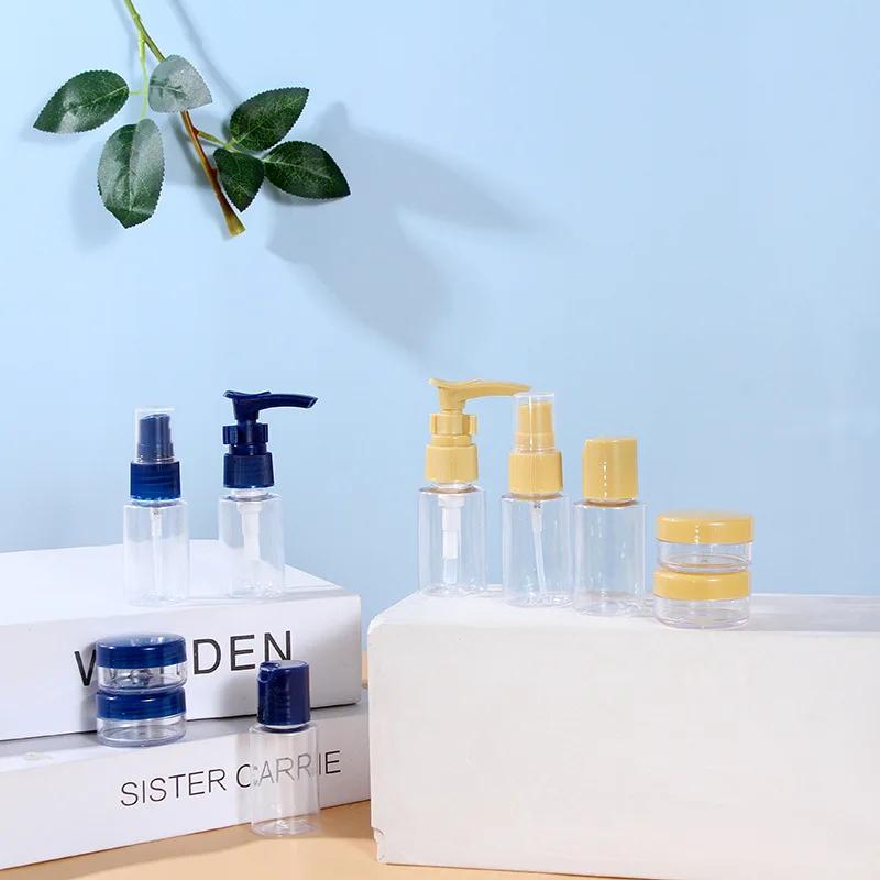 6 ks/sada Cestovní lahvičky Sprejová lahvička Prázdná lahvička na šampon Mini kelímek na pleťový krém Průhledná nádobka Cestovní nezbytnosti