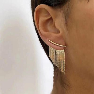 Fashionable Golden Color Asymmetric Tassel Earrings Elegant Ear Jewelry for Women Daily and Party Glam
