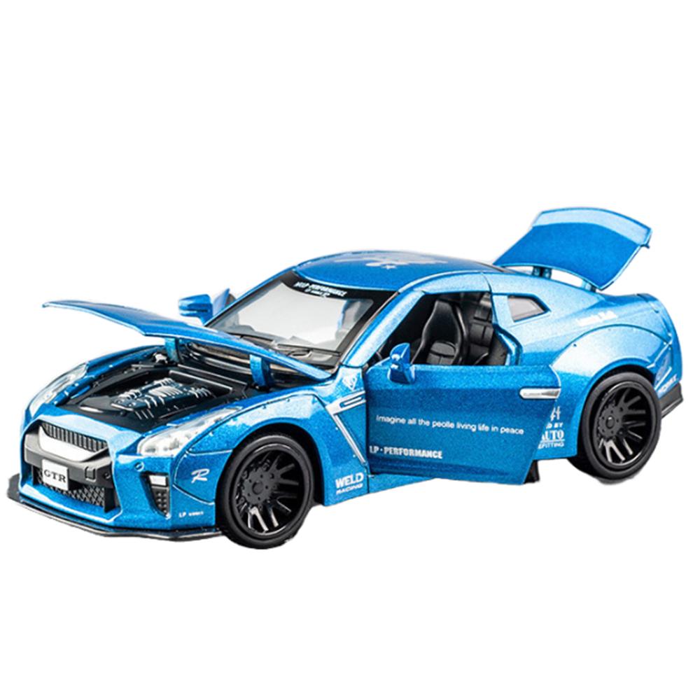 APU1  1/32 Scale Alloy Diecast Nissan GTR Sport Car Model Toy Doors Opend Pull Back Sound Music Miniature Vehicle Kid Gifts Collection