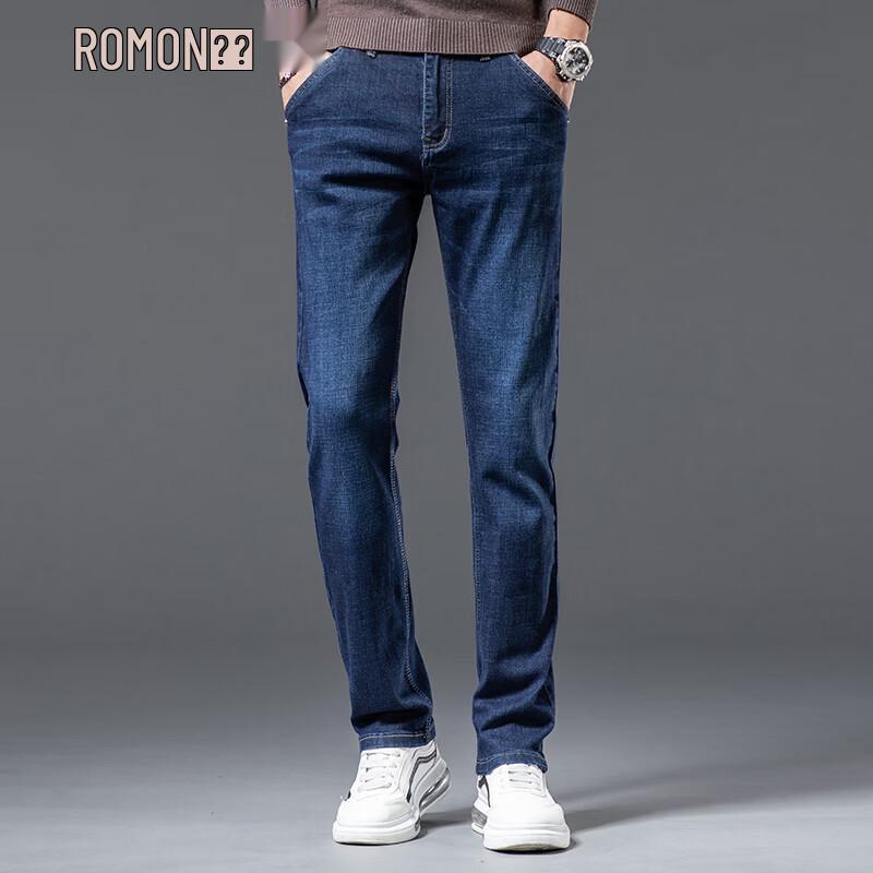

ROMON Men s Dark Blue Slim Straight-Fit Jeans 36