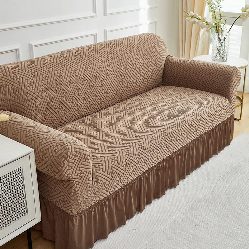 1 Stück Dehnbarer Sofabezug Jacquardmuster Sofabezüge mit Rock Einfarbige Staubdichte Rutschfeste Sofaschutzhülle für das Wohnzimmer