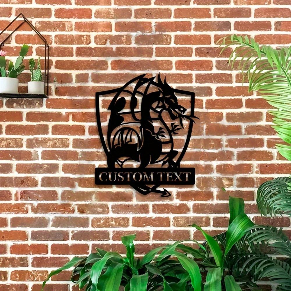 Personalizable Dragon Wall Art Custom Surname Sign Rustic Metal Decor Indoor Outdoor