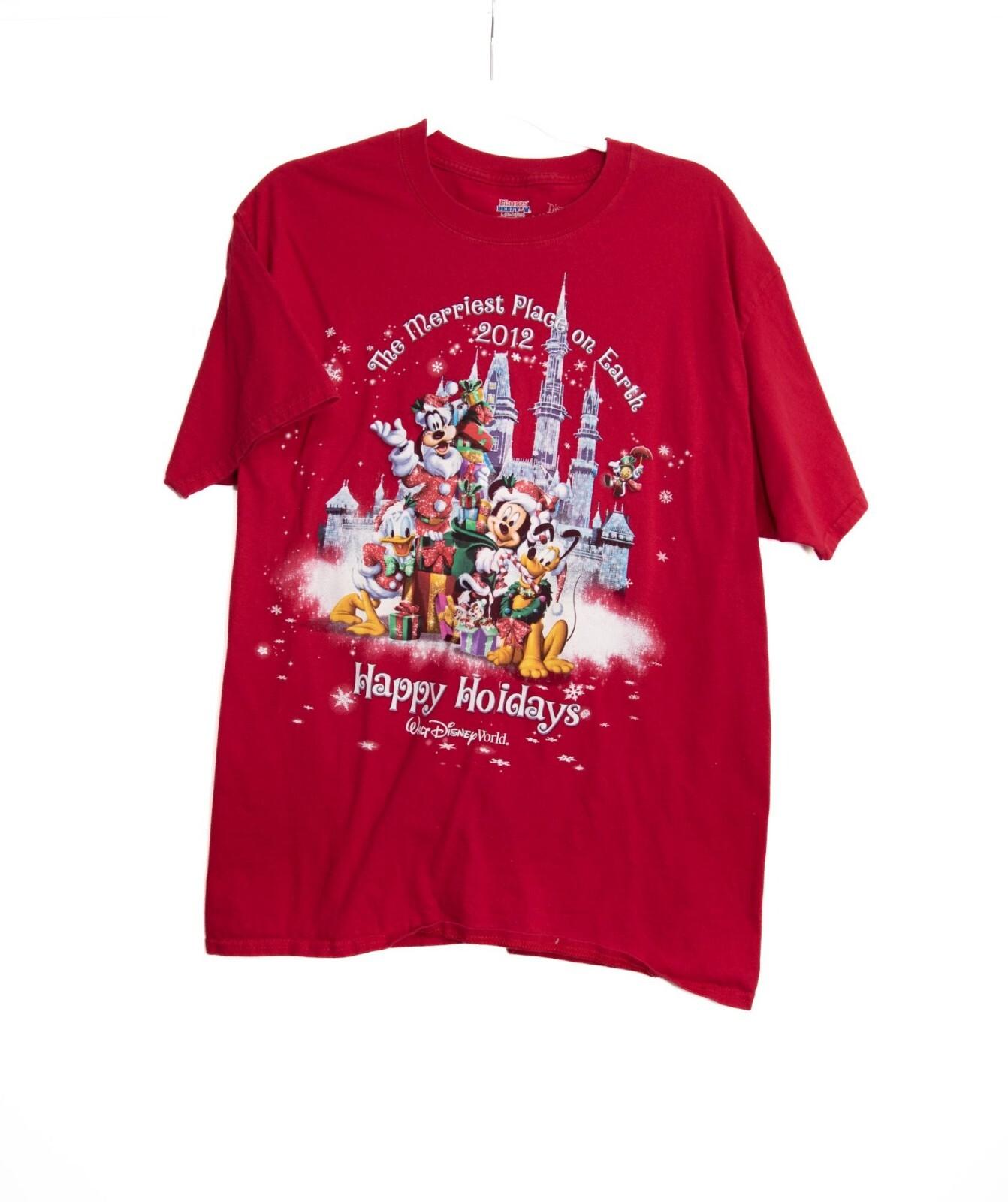 Disney World 2012 Merry Christmas Red T-Shirt L Happy Holidays Size L S