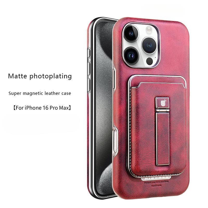 Applicable To Apple 15promax Phone Case Stand Card Magnetic Attraction IPhone16 Electroplated 14 Full Cover 13 Leather Case 12