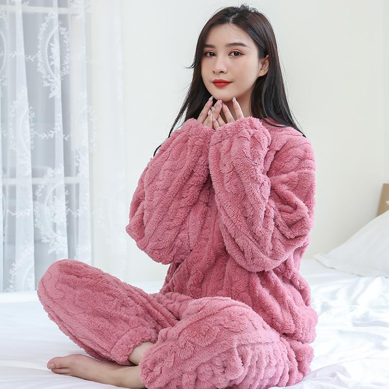 

Зимний новый комплект домашней одежды для пар, мужской и женский, из хлопка шу, на осень и зиму, пижама из кораллового флиса, утолщенная теплая домашняя одежда M розовый