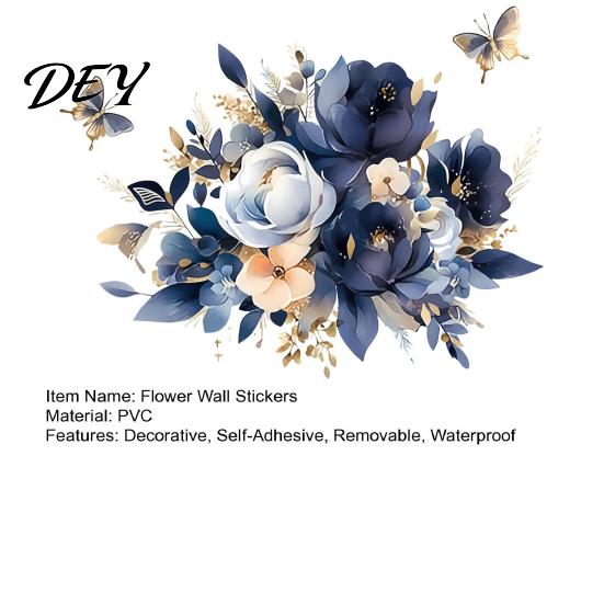 Floral Wall Decals Watercolor Flower Stickers, Removable Rose And Peony Decals, Waterproof PVC Mural, Gold Foil Leaf Art Peel Stick Decors for Living