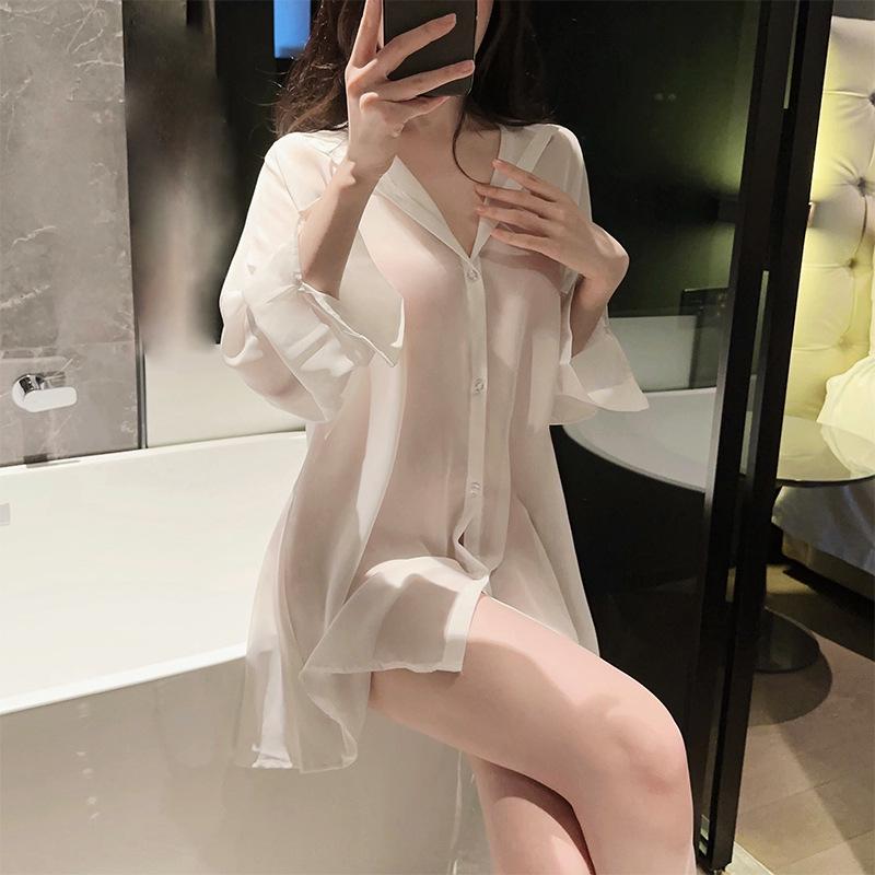 Plus Size Backless Boyfriend-Style Lingerie Set with See-Through Shirt