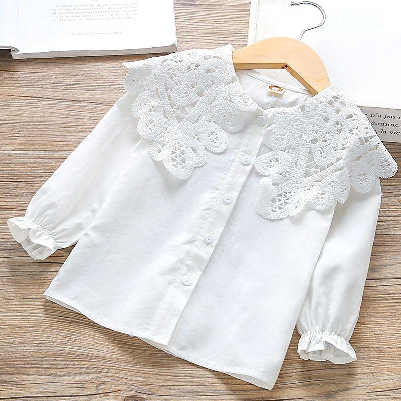 

New Spring Toddler Kids Girls White Shirt LongSleeve Cotton Lace Children Girl Tops Blouse KidsClothes 100