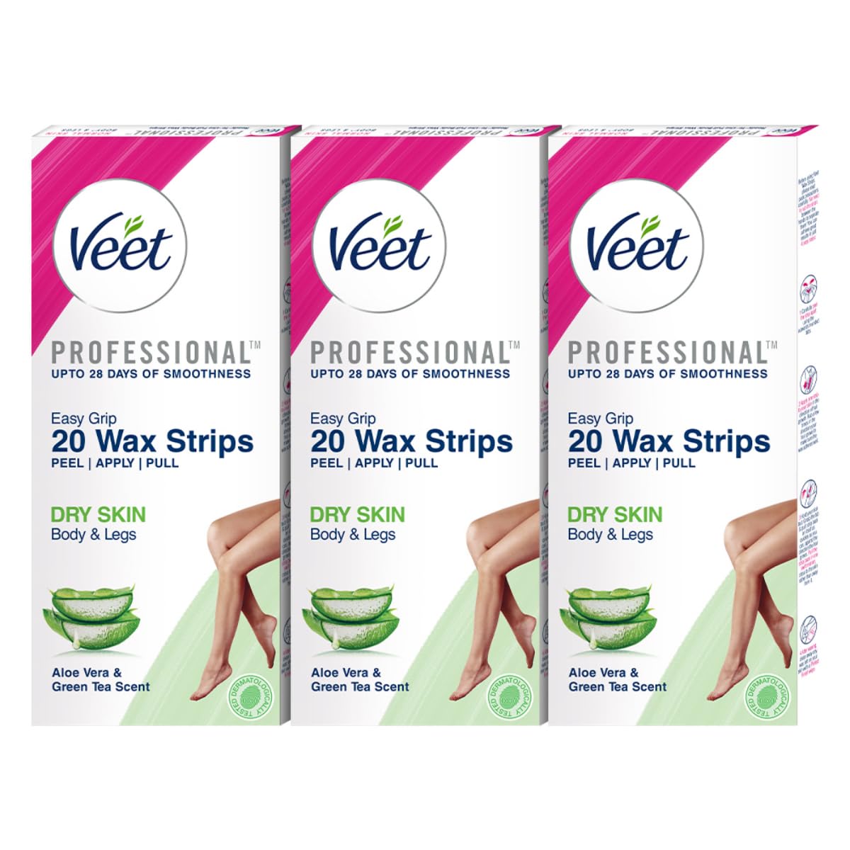 Veet Профессиональный набор восковых полосок для сухой кожи, 20 полосок (Пакет из 3) | Гель-воск для удаления волос для женщин | До 28 дней гладкости
