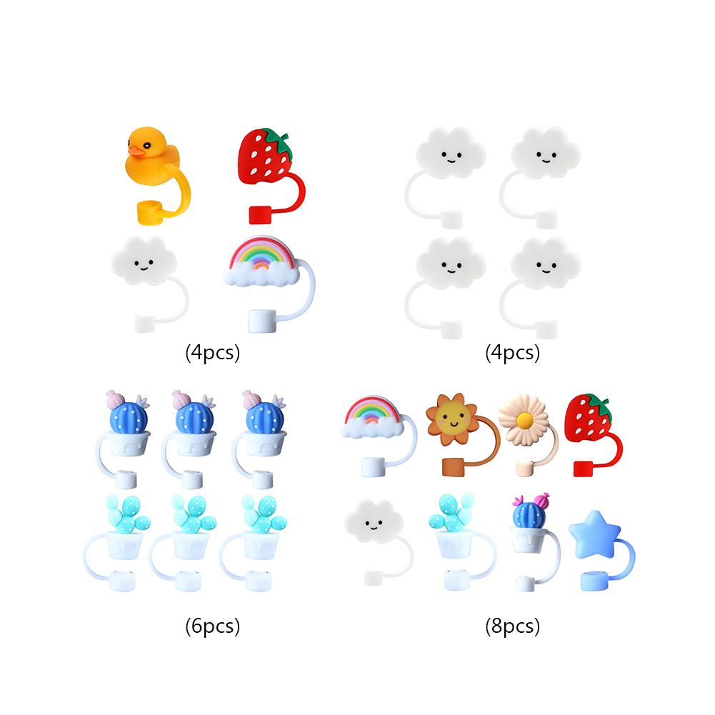 4/6/8pcs Silicone Straw Tips Cover Protection Dustproof Plugs For Straw Cap Cartoon Reusable Straw Protection Plug Accessories