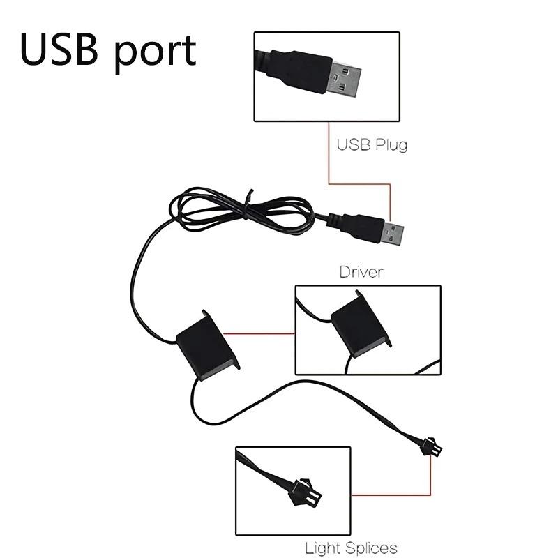 5M Car Environment El Wire LED USB Flexible Neon Interior Lights Car Decorative Accessories Dome Lights 6