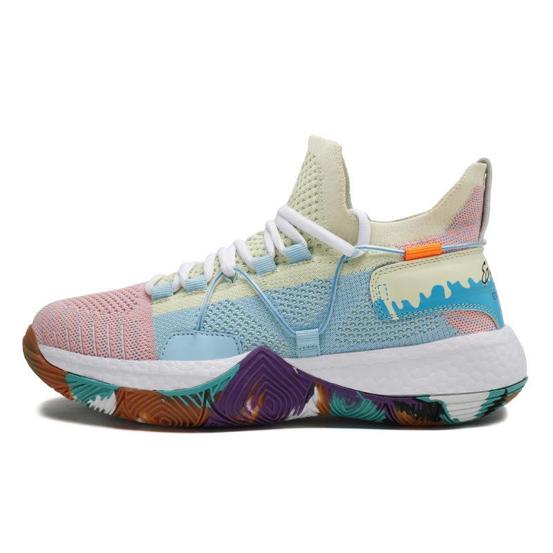 

Four Seasons Sneakers Flying Weaving Basketball Shoes Popcorn Sole Student Sneakers Color Matching Couple Large Size Shoes Breathable 46