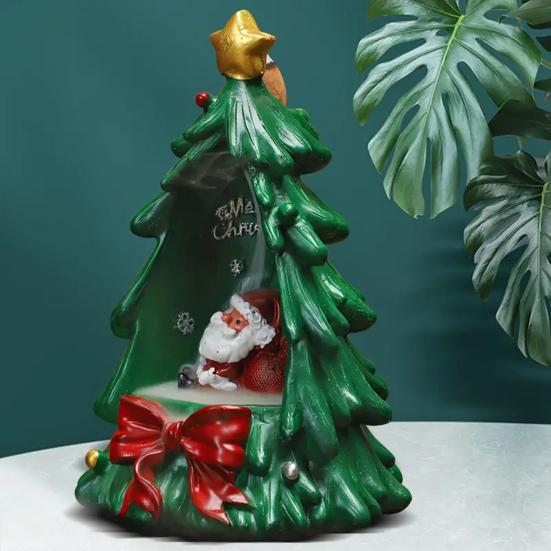 Christmas Tree Backflow Incense Burner Decoration Xmas Tree Santa Claus Resin Incense Holder Home Office Desktop Ornament