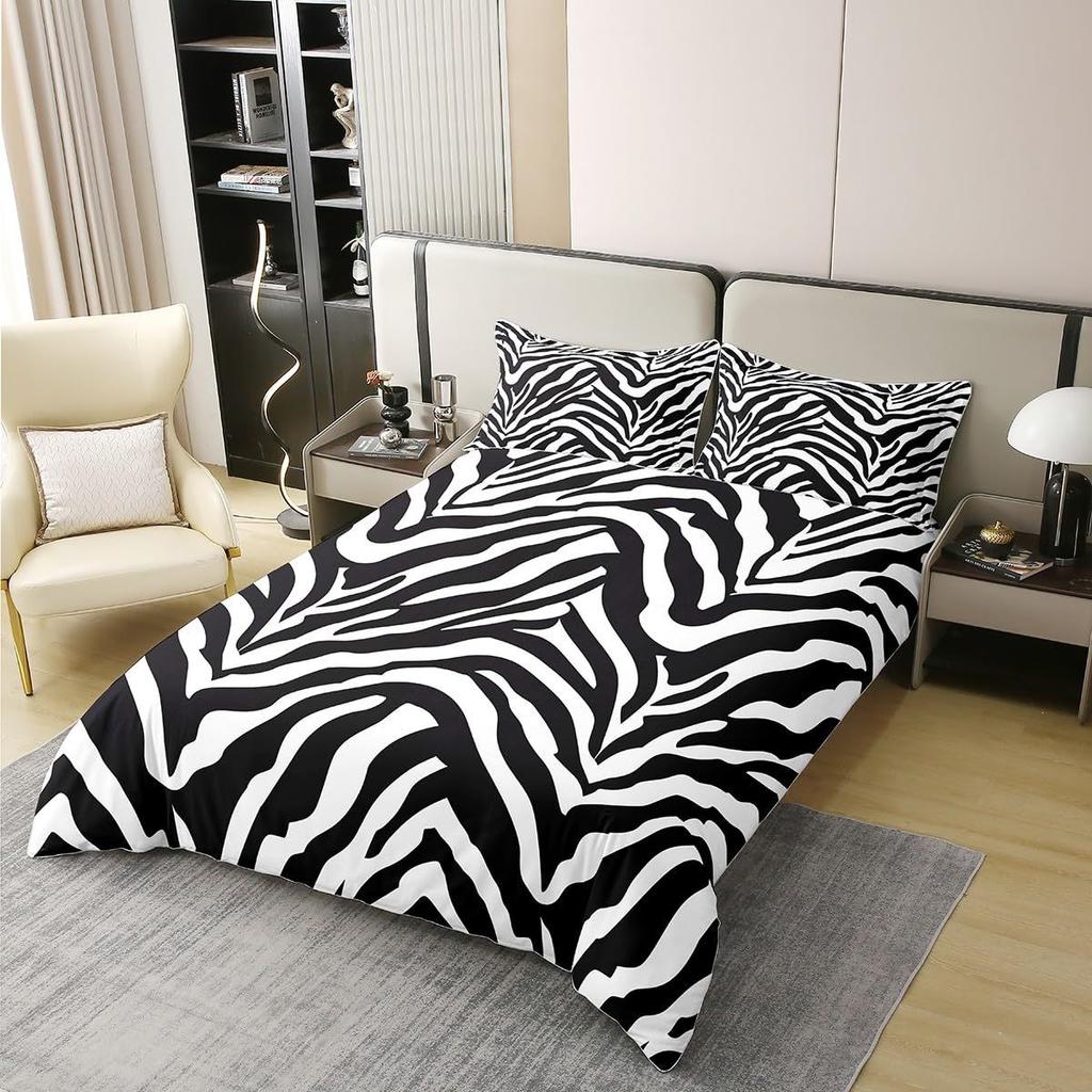 Zebra Striped Quilt Cover Black And White Geometric Bedding Duvet Cover Set Wild Animal Three-Piece Set